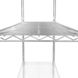 Sturdy chrome wire racking unit with three shelves, featuring a sleek design and open grid pattern for ventilation and visibility