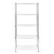 Sturdy silver wire racking unit with four open shelves, measuring 45cm x 90cm x 180cm, ideal for storage and organization