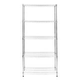 Sturdy silver wire racking unit with four open shelves, measuring 45cm x 90cm x 180cm, ideal for storage and organization