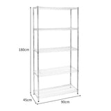 Sturdy chrome wire racking unit measuring 45cm x 90cm x 180cm, featuring four spacious shelves for versatile storage solutions