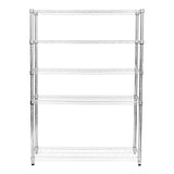 Sturdy chrome wire racking unit with five adjustable shelves, measuring 45cm x 150cm x 180cm, ideal for storage and organization