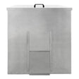 Galvanised coal bunker with a sturdy metal construction, featuring a sleek silver finish, handle, and ventilation slot for easy access