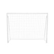 White 8 x 6ft football goal with a sturdy net, designed for outdoor play, featuring a lightweight frame for easy transport