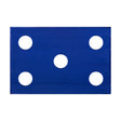 Blue golf cage target sheet featuring five circular holes for practice, made of durable fabric with reinforced edges for stability