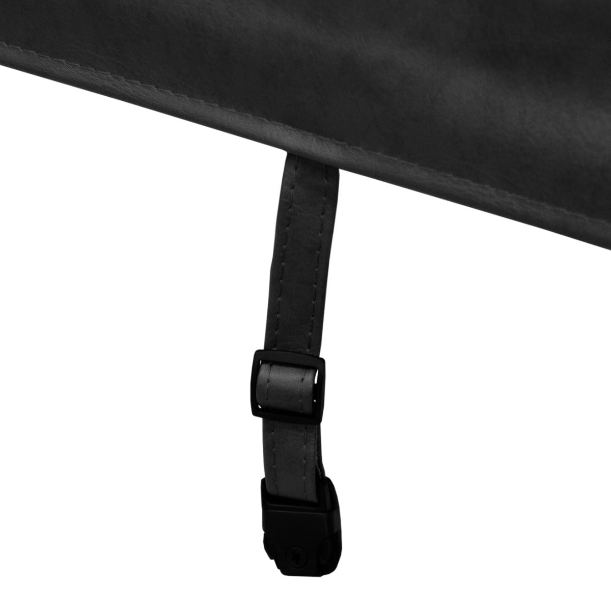 Durable black hot tub spa cover with a secure strap and buckle, designed for 2m tubs, featuring a sleek, textured finish