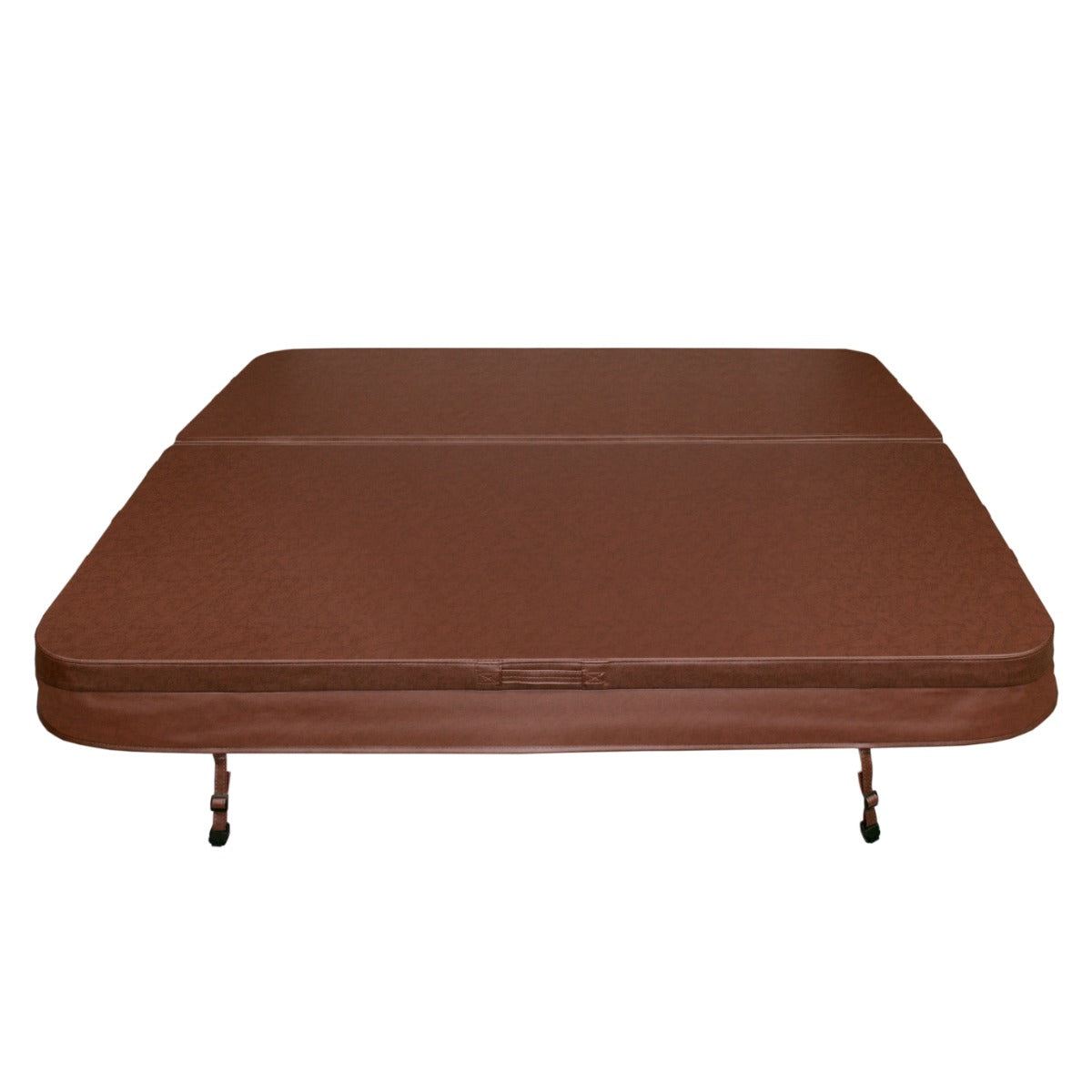 Brown 2.1m hot tub spa cover with a smooth texture, featuring a sturdy design and secure fastening for optimal insulation and protection