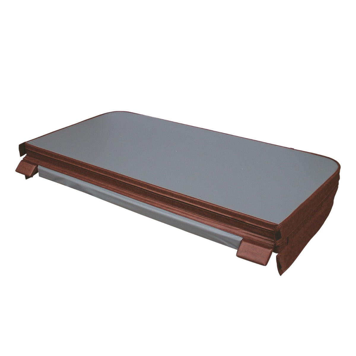 Brown 2.1m hot tub spa cover with a smooth, durable surface and secure fastening edges, designed for optimal insulation and protection