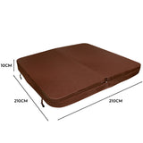 Brown 2.1m hot tub spa cover with a smooth texture, measuring 210cm x 210cm and 10cm thick, designed for durability and insulation