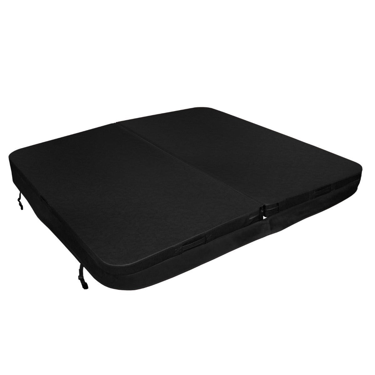 Black 2.1m hot tub spa cover with a smooth texture, durable material, and secure straps for easy installation and protection