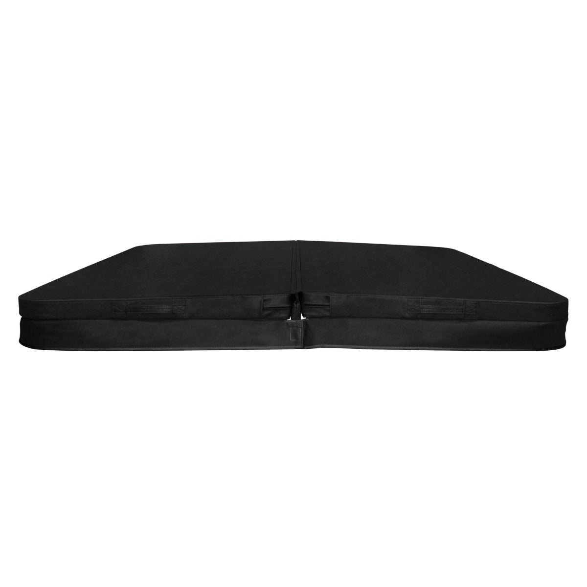 Durable black hot tub spa cover, 2.1m, featuring a sleek design with a smooth texture and secure fastening straps for easy use