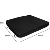 Black 2.1m hot tub spa cover with a smooth texture, measuring 210cm by 210cm and 10cm thick, designed for durability and insulation