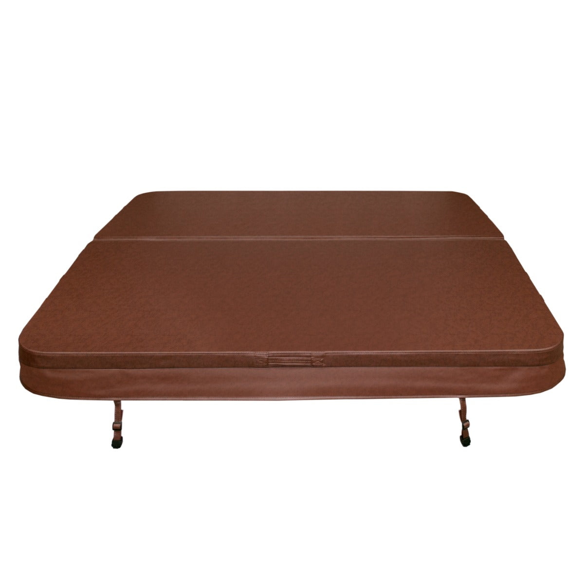 Brown 2.2m hot tub spa cover with a textured surface, featuring a secure fit and sturdy straps for easy installation and durability