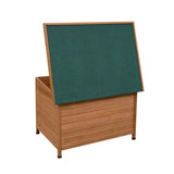 Medium dog kennel featuring a wooden structure with a slatted design and a green, weather-resistant lid for outdoor use