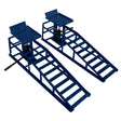 Heavy-duty hydraulic car ramps in blue, featuring a textured surface, sturdy metal construction, and a 3-tonne weight capacity