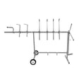 Rotary paint panel stand with a sturdy metal frame, six adjustable hooks, and two wheels for easy mobility, ideal for painting projects