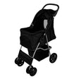 Black pet stroller featuring a rain cover, sturdy frame, spacious interior, and smooth-rolling wheels for easy maneuverability
