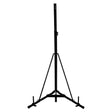 Sturdy black folding punch bag stand with a triangular base, adjustable height, and rubber feet for stability on various surfaces
