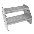 Galvanised adjustable two-section staircase with a 600mm width, featuring a diamond-patterned surface for enhanced grip and stability