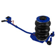 Heavy-duty blue air bag jack with three black rubber bags, long lever handle, and sturdy wheels for easy maneuverability
