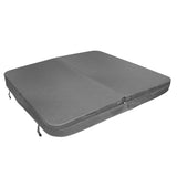 Grey 2.1m hot tub spa cover with a textured surface, featuring secure straps and a sleek, rectangular shape for optimal protection
