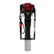 T-Mech 4 Stroke Petrol Post Driver with a red engine, black handle, and silver metal shaft, designed for efficient post driving