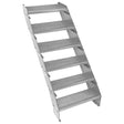Galvanised metal staircase with six adjustable sections, featuring a sturdy, textured surface and a 600mm width for stability