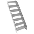 Adjustable galvanised staircase with seven textured steps, 600mm wide, designed for durability and stability in various settings