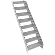 Galvanised adjustable staircase with eight sections, 600mm wide, featuring a sturdy, textured surface for enhanced grip and safety