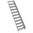 Galvanised metal staircase with 11 adjustable sections, featuring a 600mm width and textured, slip-resistant steps for safety