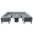 Modular garden furniture set in anthracite grey, featuring plush cushions and a central fire pit for cozy outdoor gatherings