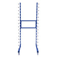 Blue metal spray drying rack trolley with multiple horizontal rods, designed for efficient drying and easy mobility on wheels