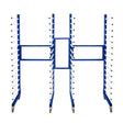 Blue spray drying rack trolley with two vertical frames, multiple drying rods, and a central connector for stability and mobility