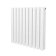Sleek white oval column radiator with a smooth finish, measuring 600mm x 600mm, featuring vertical panels for efficient heating