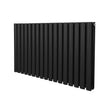 Sleek black oval column radiator measuring 600mm x 1020mm, featuring a modern design with smooth, rounded edges and a matte finish