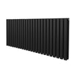 Sleek black oval column radiator measuring 600mm x 1440mm, featuring a modern design with smooth, matte finish and vertical slats