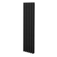 Sleek black oval column radiator measuring 1600mm x 360mm, featuring a modern design with smooth, vertical lines and a matte finish