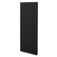Sleek black oval column radiator, 1600mm x 600mm, featuring vertical lines and a smooth matte finish, ideal for modern interiors