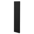 Sleek black oval column radiator, 1800mm x 360mm, featuring a modern design with smooth, vertical lines and a matte finish