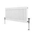 Traditional white 2 column radiator measuring 300 x 832mm, featuring smooth, glossy finish and chrome valves for modern appeal