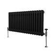 Traditional black 2 column radiator, 300 x 832mm, featuring a sleek design with smooth, rounded edges and chrome valves