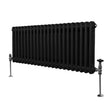 Traditional black 2 column radiator, 300 x 1012mm, featuring a sleek design with smooth, rounded edges and chrome valves