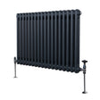 Traditional anthracite grey 2 column radiator, 600 x 832mm, featuring a sleek design with vertical lines and polished chrome valves