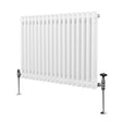 Traditional white 2 column radiator, 600 x 832mm, featuring smooth, rounded edges and chrome valves for a classic look