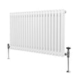 Traditional white 2 column radiator, 600 x 1012mm, featuring smooth, rounded edges and polished chrome valves for a classic look