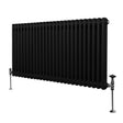 Traditional black 2 column radiator measuring 600 x 1192mm, featuring a sleek design and polished chrome valves for a modern touch