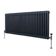 Traditional anthracite grey 2 column radiator, 600 x 1462mm, featuring smooth, rounded edges and sturdy metal construction with visible valves