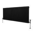 Traditional black 2 column radiator, 600 x 1462mm, featuring a sleek design with rounded edges and polished chrome valves for a modern touch
