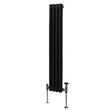 Traditional black 2 column radiator, 1500 x 202mm, featuring a sleek, vertical design with smooth, glossy finish and chrome valves