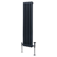 Traditional anthracite grey 2 column radiator, 1500 x 292mm, featuring a sleek vertical design with a textured finish and adjustable valves