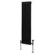 Traditional black 2 column radiator, 1500 x 292mm, featuring a sleek, vertical design with smooth, rounded edges and chrome valves